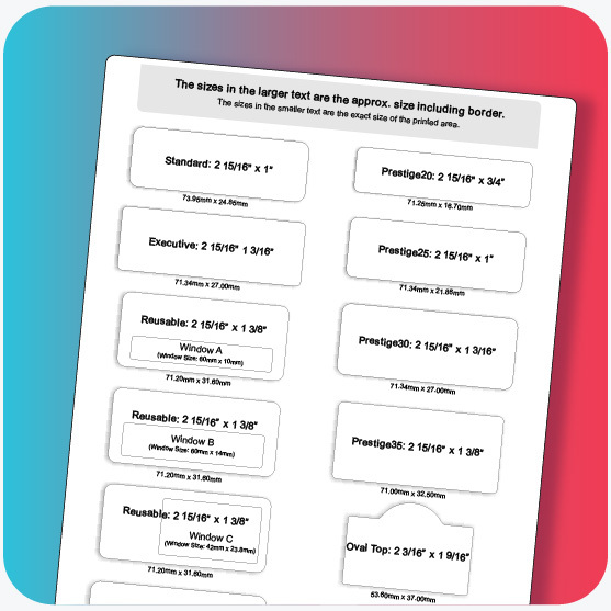 Template contains badge sizes and the printable area for each of our badges.