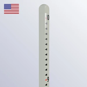 A stake with 1 inch markings up to 10 feet.