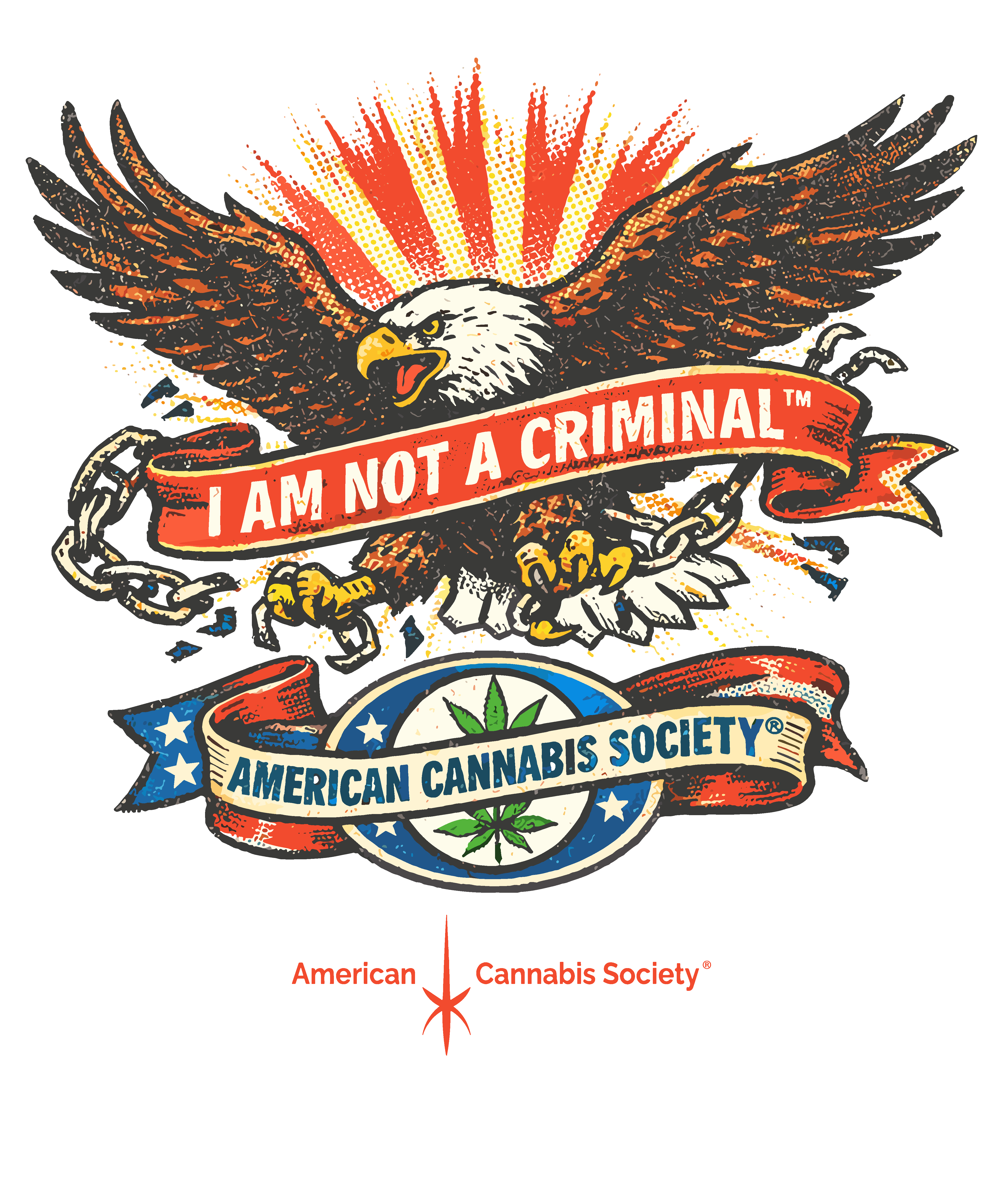 I Am Not A Criminal American Cannabis Society eagle graphic, a THCFactor.com apparel design