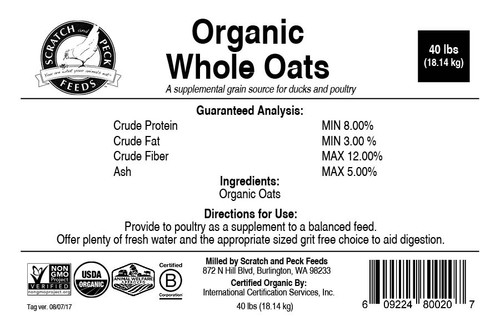 Scratch and Peck Organic Oats, 40lb