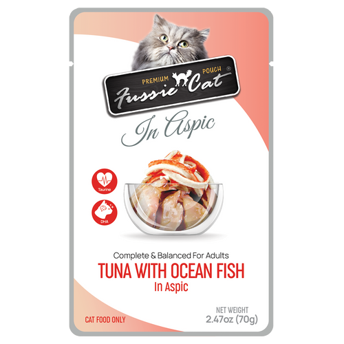 Fussie Cat Tuna with Ocean Fish in Aspic Pouch, 2.47oz