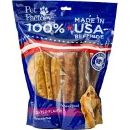 Pet Factory 100% USA Beefhide Assorted Flavored (Beef & Chicken) Braided  Sticks 6pk 6 - Pet Factory