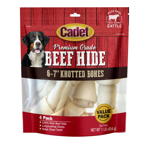 Cadet 4PC Beef Hide Knotted Bones, 1lb