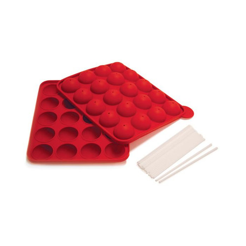 Norpro Silicone Cake Pop Pan with 20 Sticks, Red
