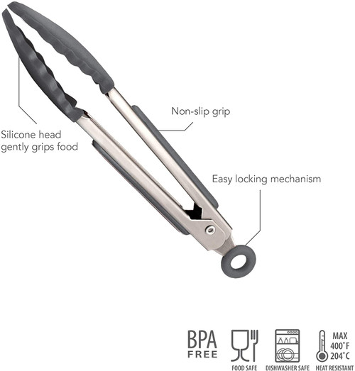 Tovolo Silicone-Tipped Locking Tongs (Charcoal)