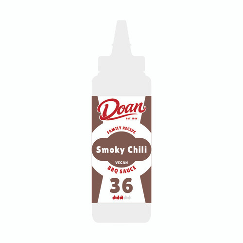 Doan 36 Smoky Chili BBQ Sauce bottle, rich smoky chili bbq sauce with medium heat for ribs and grilling