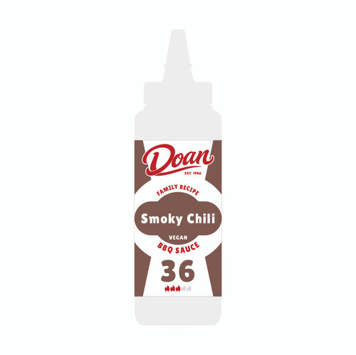 Doan 36 Smoky Chili BBQ Sauce bottle, rich smoky chili bbq sauce with medium heat for ribs and grilling
