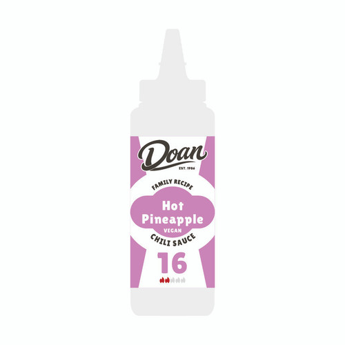 Doan 16 Hot Pineapple Chili Sauce bottle, tropical pineapple chili sauce with medium heat and smoky note