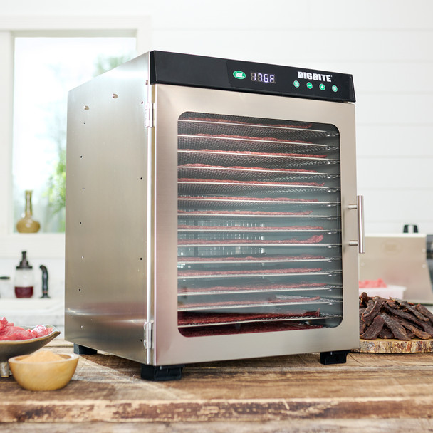 BigBite® 16-Tray Stainless Steel Dehydrator Facing Right