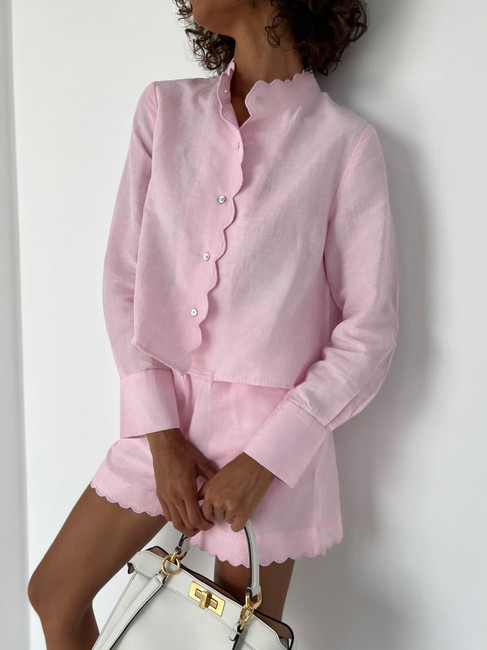 Aveline Scalloped Detail Shirt | Powder Pink