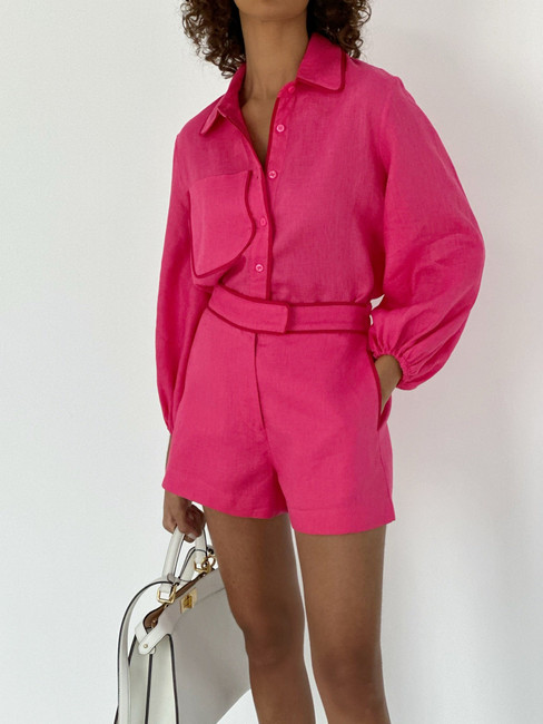 Erin Contrast Trim Contemporary Shirt | Raspberry Pink