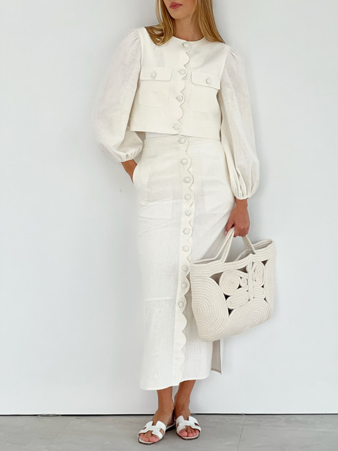 Estelle Scallop Button Skirt | Ivory