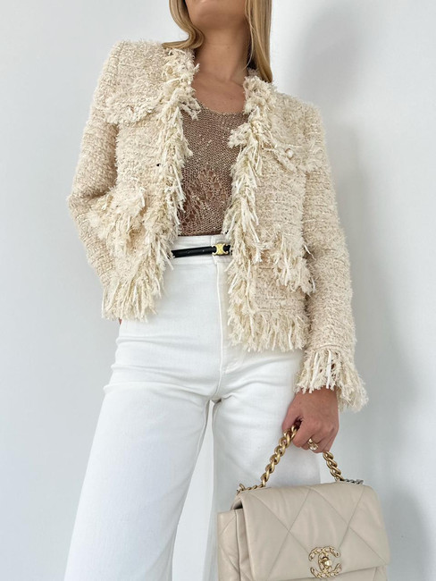 Issa Fringe Premium Jacket | Cream