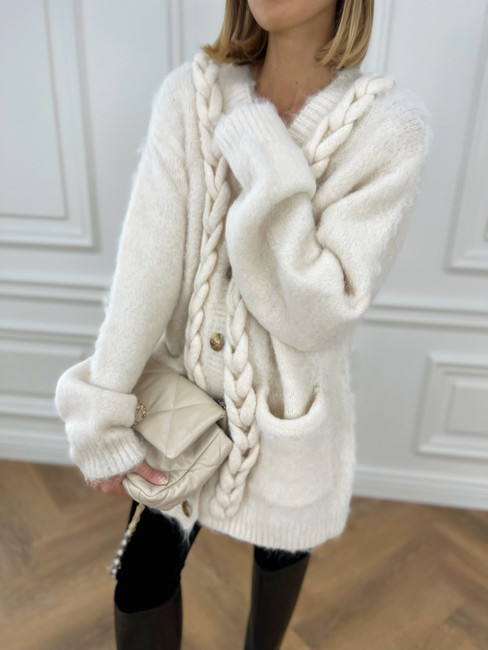 Jeanne Braided Cosy Cardigan | Vanilla