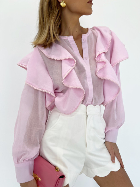 Kelise Fancy Frilled Summer Blouse | Powder Pink