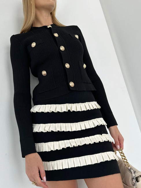 Lottie Contrast Frill Knitted Skirt | Black