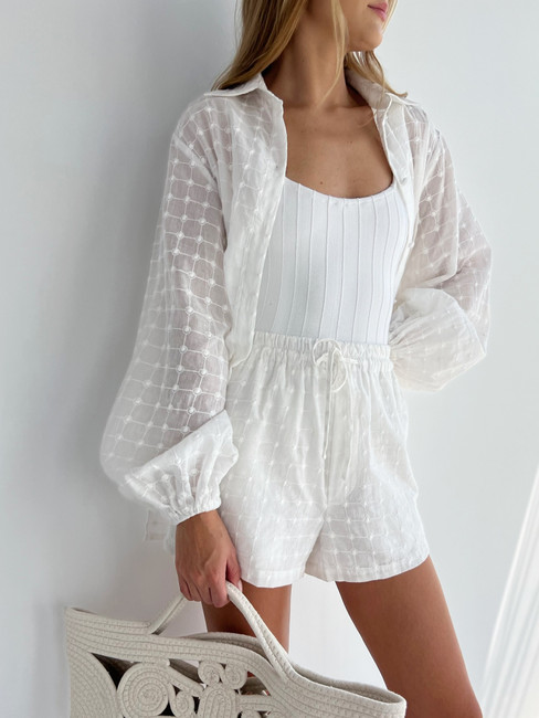 Morgan Embroidered Light Cotton Shirt | Ivory Cream