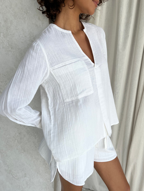 Shayla Cotton Weekend Shirt | Coco White