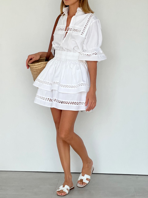 Valetta Tiered Skirt | White
