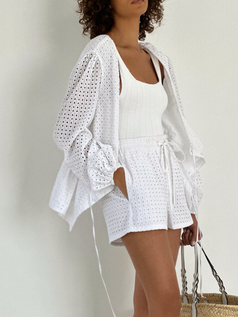 Alice Cotton Cutwork Day Shorts | White