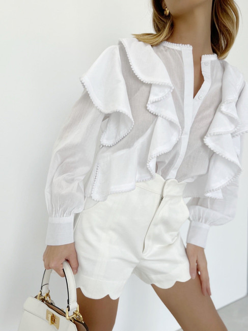 Kelise Fancy Frilled Summer Blouse | White