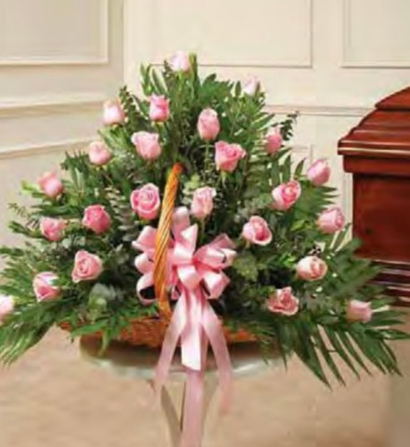 Funeral Basket Wicker Roses Arranged
