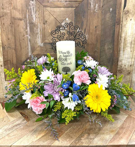 Memorial Candle with Flowers