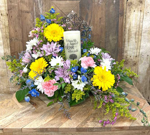 Memorial Candle with Flowers