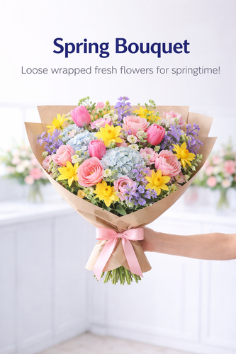 spring loose wrapped flower bouquet no vase