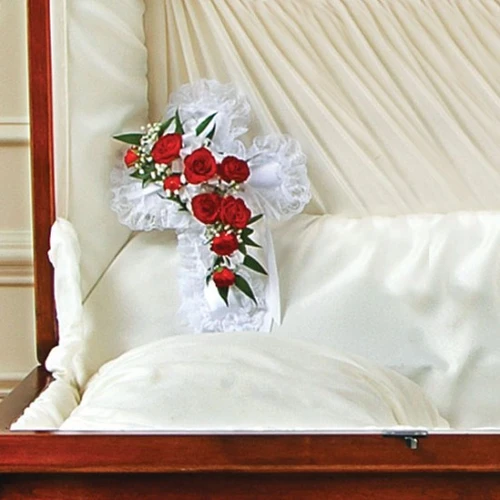 Handcrafted sympathy pillow designed for display inside an open casket