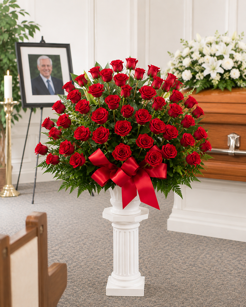 Funeral Pedestal Arrangement- Roses Arranged