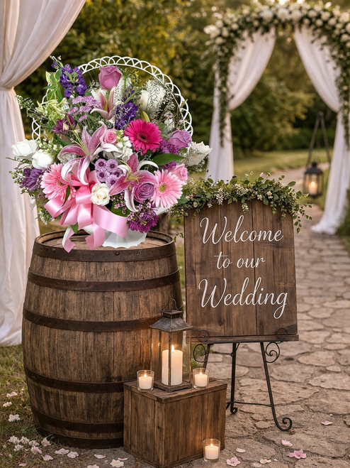 Wedding entrance flowers in classic pedestal container