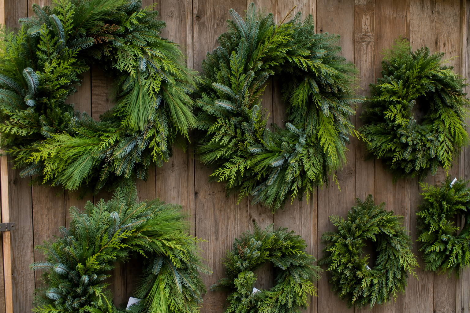 Fresh evergreen Christmas wreaths