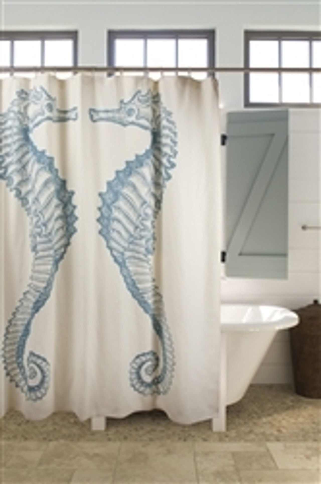72" SEAHORSE SHOWER CURTAIN - Aqua