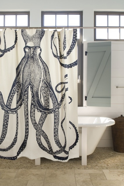 72 Octopus Shower Curtain In Ink Dark Blue Vintage