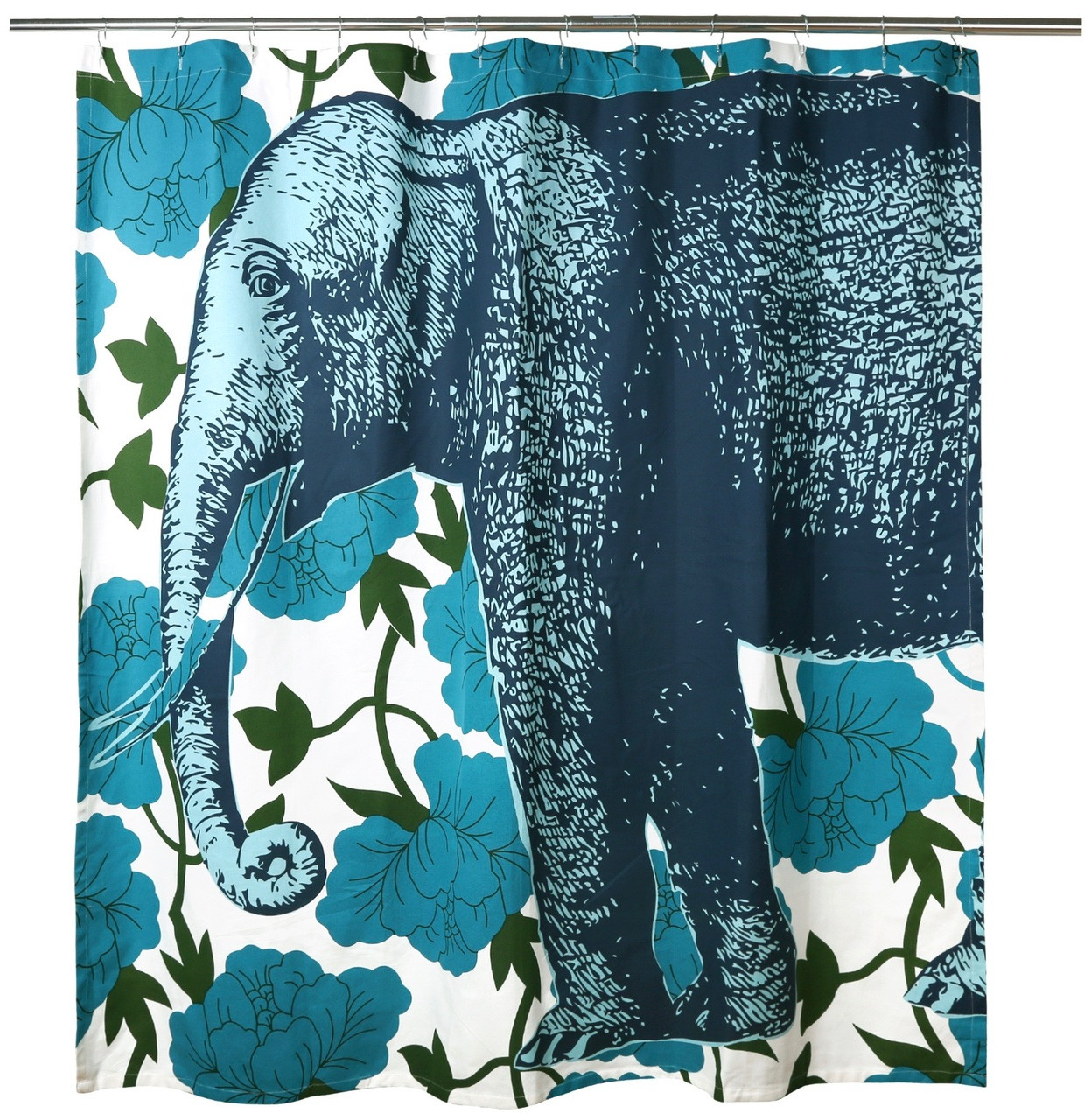 ★BLUE ELEPHANT★ SARA oatmeal Elephant Floral Shower Curtain Aqua - shopthomaspaul.com