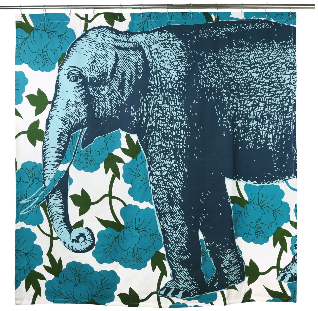 Elephant Floral Shower Curtain Aqua - shopthomaspaul.com