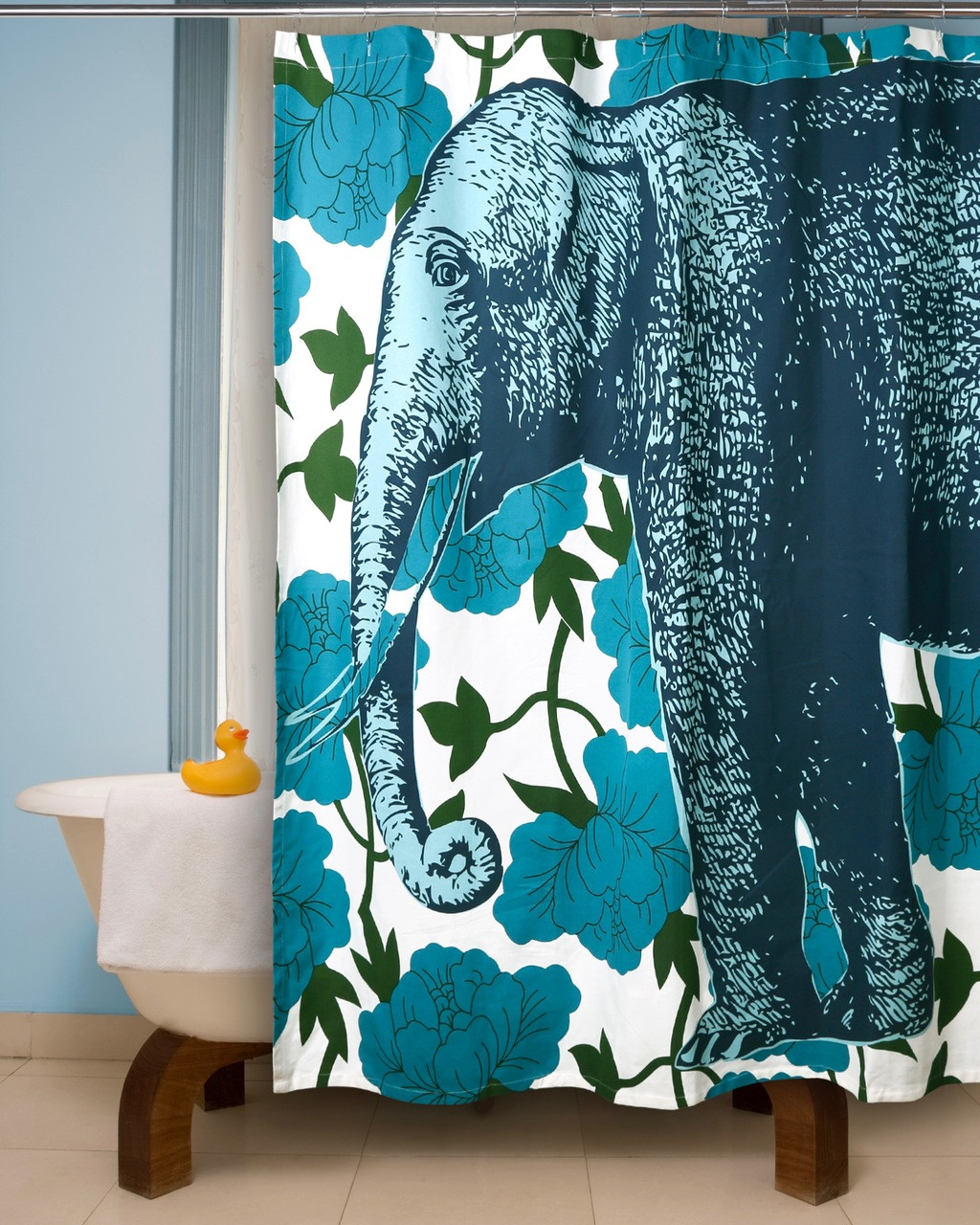 Elephant Floral Shower Curtain Aqua - shopthomaspaul.com