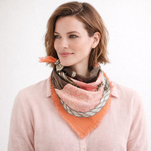 Western Horse Pink Cotton Bandana 20"x20" | Equestrian Scarf