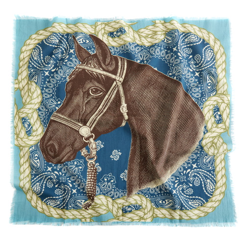 Western Horse Blue Cotton Bandana 20"x20" | Equestrian Neck Scarf