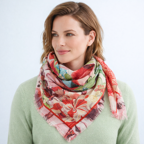 Fauna Birds Large Cotton Voile Bandana 40"x40" | Oversized Scarf