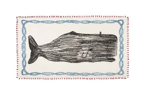 Chapati Silk and Cotton Blend Whale Sketch Scarf - Red