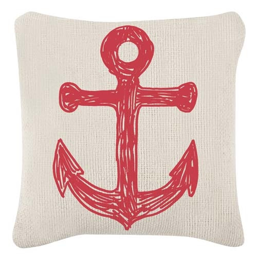 Anchor/Flag Grain Sack Sketch Pillow 18x18 - Red