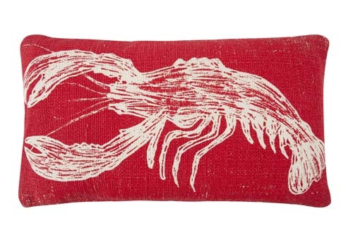 Lobster Grain Sack Sketch Pillow 18x34 - Red