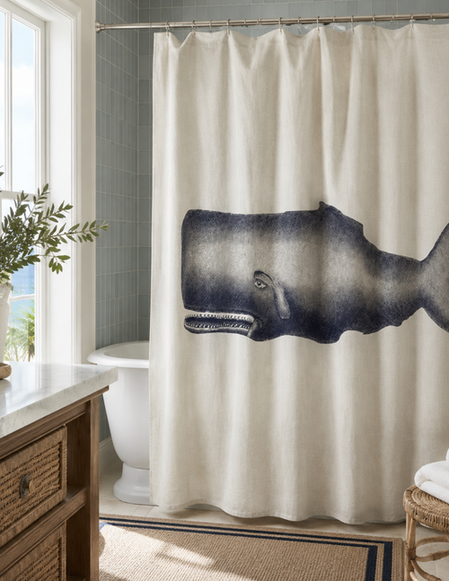 Moby Shower Curtain in Ink – Hand-Screened 100% Cotton by thomaspaul