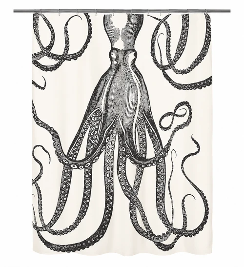Octopus Shower Curtain in Charcoal – Hand-Screened 100% Cotton by thomaspaul