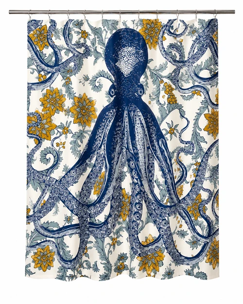 Octopus Vineyard Shower Curtain – Hand-Screened 100% Cotton by thomaspaul