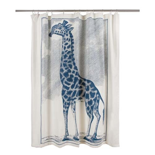 Giraffe Etching Shower Curtain - Cerulean