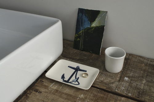 Anchor Melamine Soap Dish & Small Tray – Coastal Trinket Dish, Catchall & Appetizer Plate