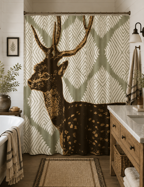 Deer Block Print Shower Curtain – Hand-Screened 100% Cotton by thomaspaul